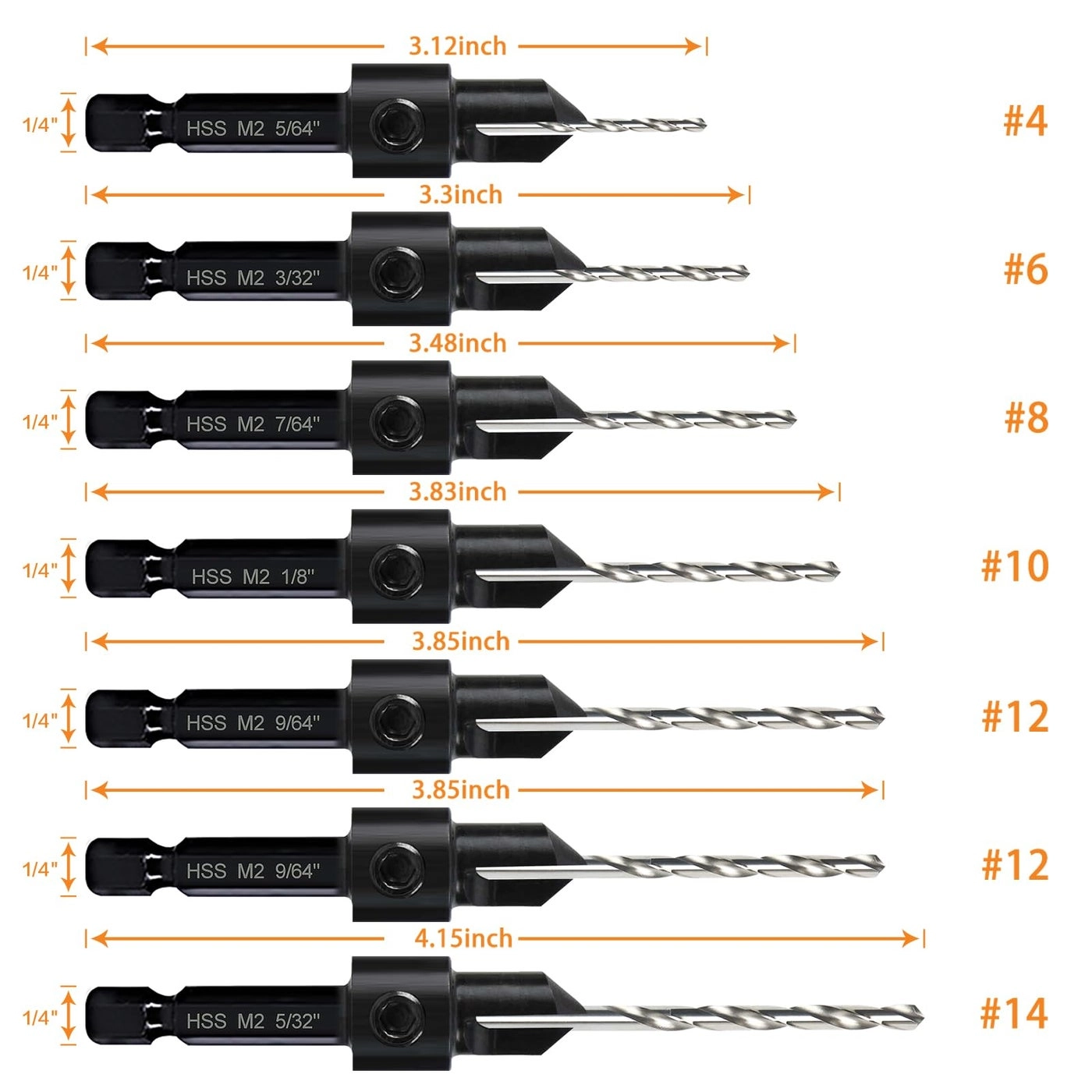 Countersink Drill Bit Set - 7-Piece M2 82-Degree