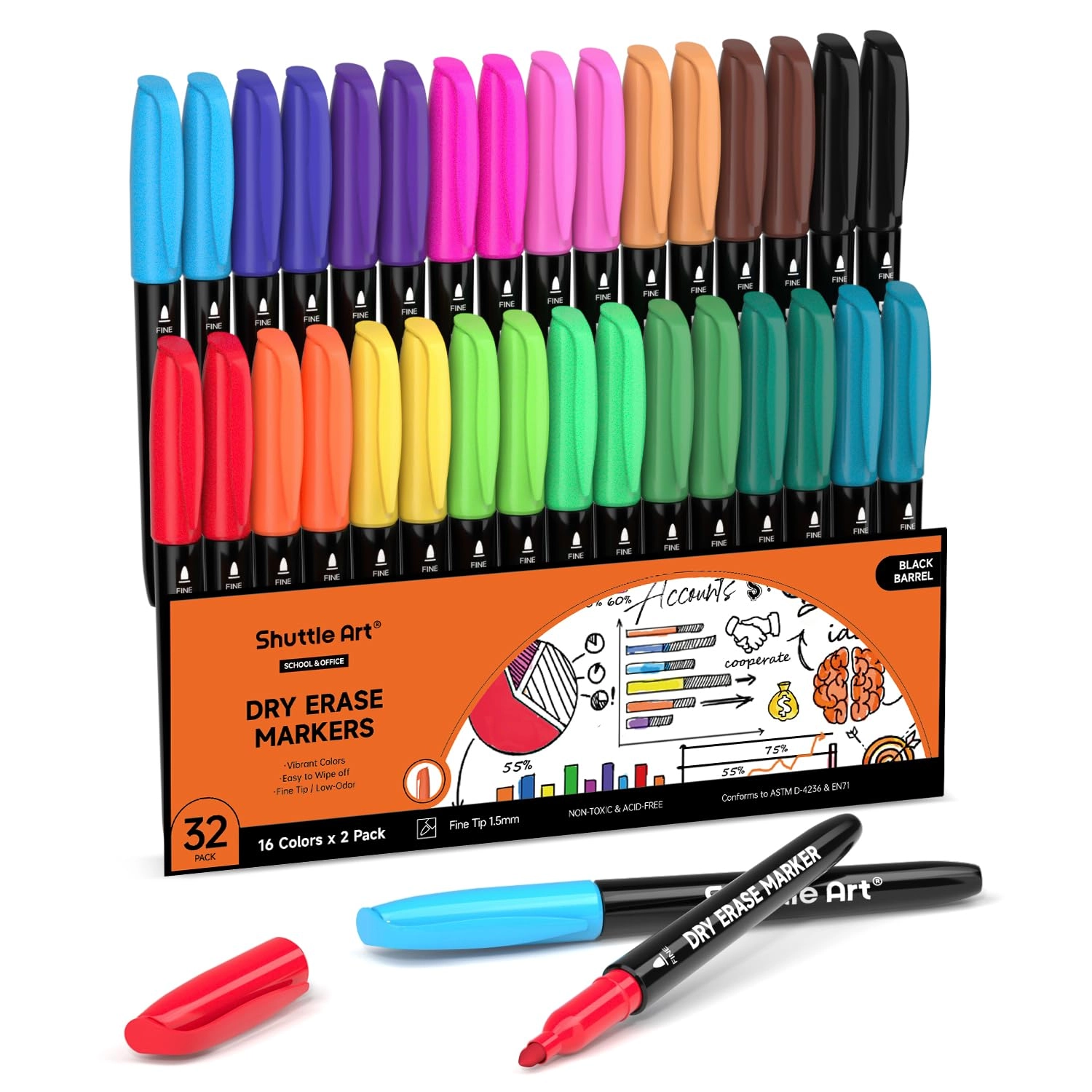 Shuttle Art Dry Erase Markers - Multicolor Fine