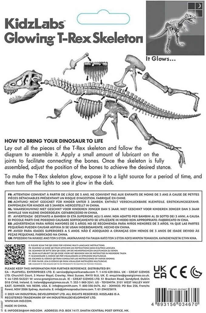KidzLabs Glowing T-Rex Skeleton Science Kit Palaeontology, Anatomy - 5 years+