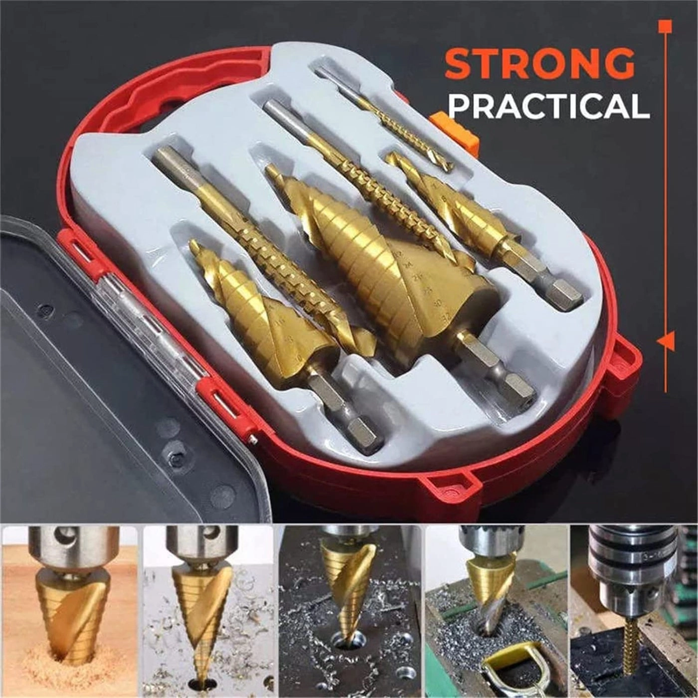 Triangular shank step drill - HSS 3pcs + Saw drill - Titanium plating 3pcs