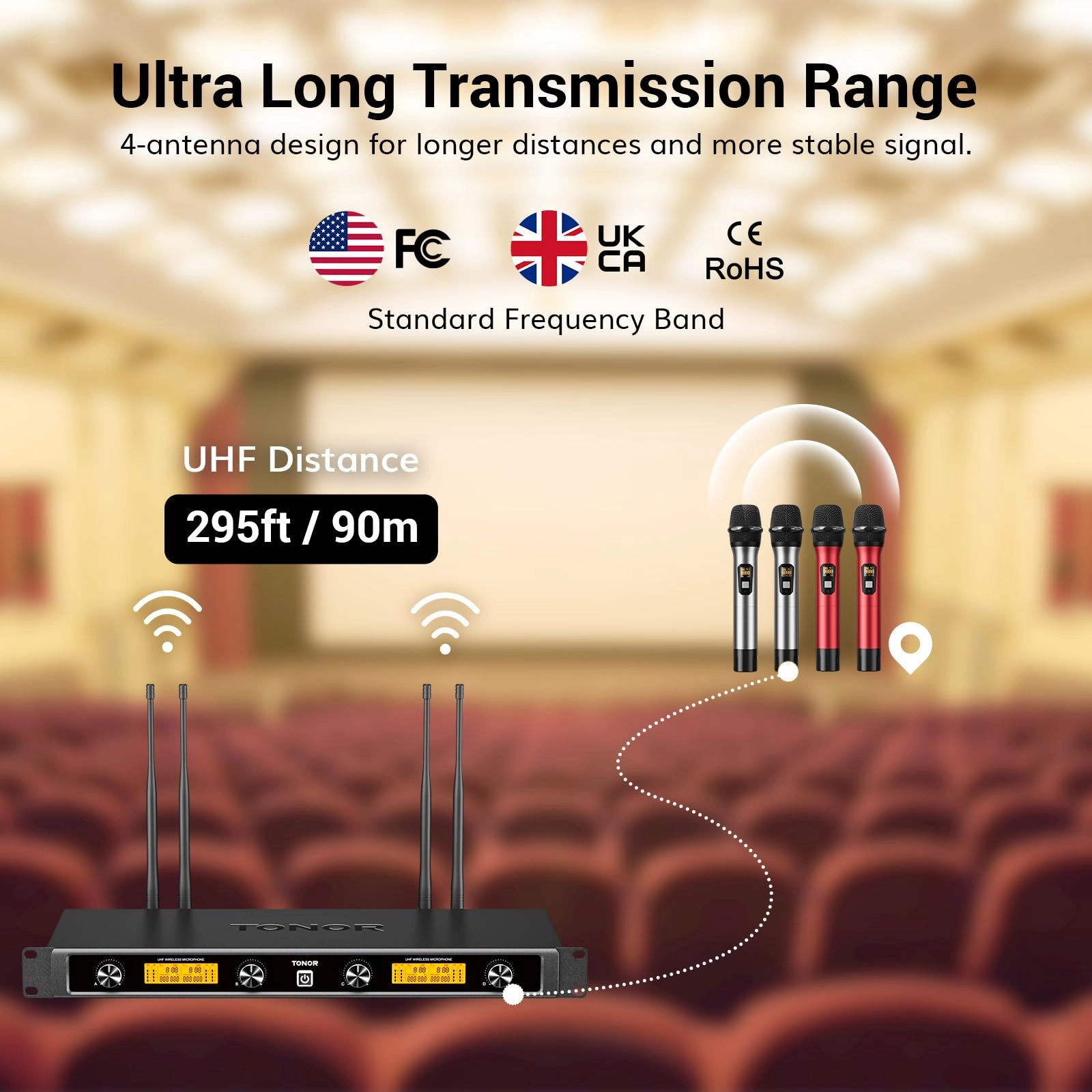 Wireless Microphones System - 4 UHF