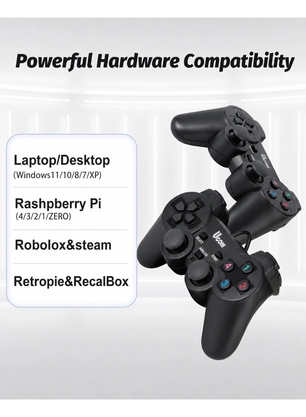 Dual Vibration USB PC Gamepad Joystick - Classic Black Set