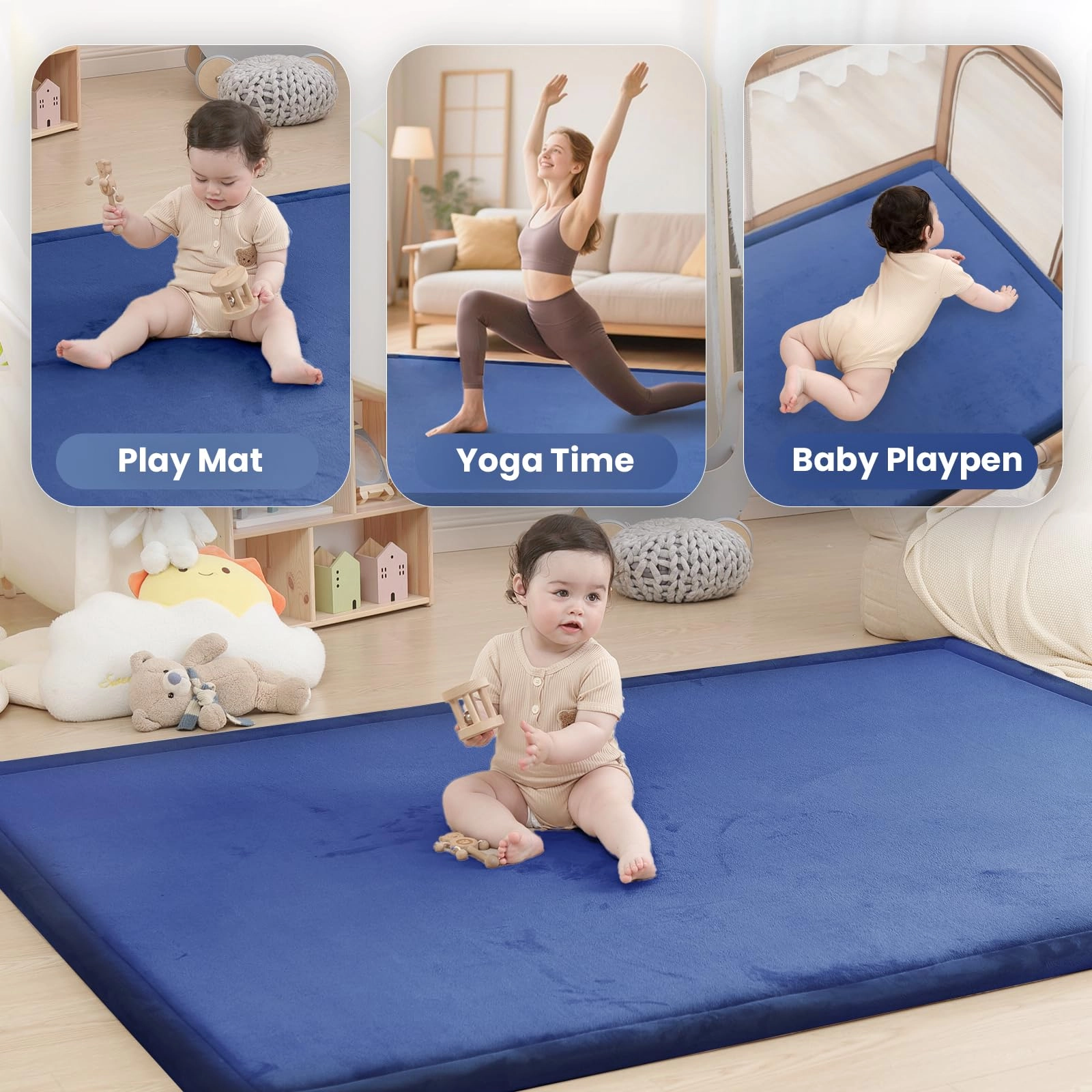 Baby Play Mat - 59"×71" 1.3" Thick Light Grey