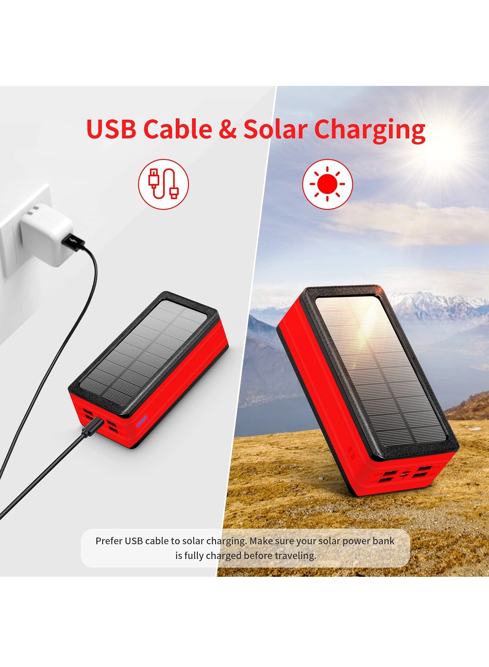 Solar Powerbank - 100000mAh 4 USB Qi