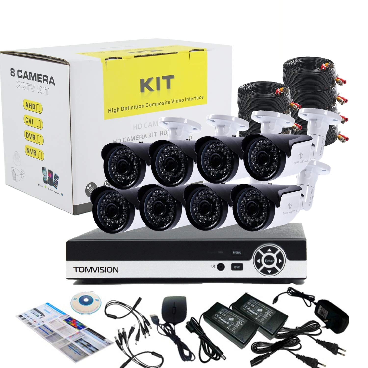 8CH 1080N AHD DVR + 1080p Bullet Camera - 8PCS + 1TB Hard Disk