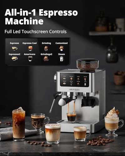 Bean to Cup Coffee Machine - Conical Burr Grinder Milk Frother