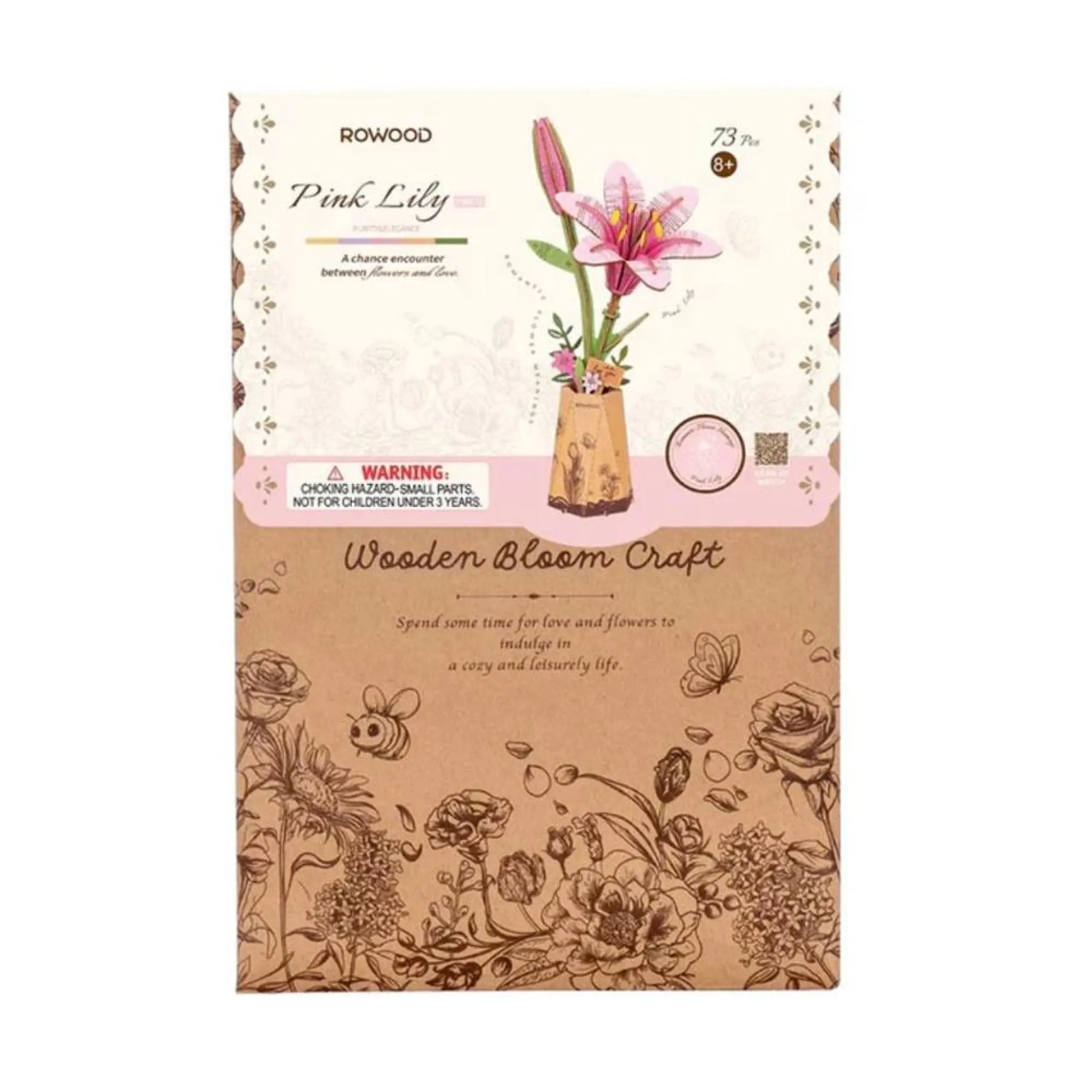 Wooden Pink Lily - 73 Pc