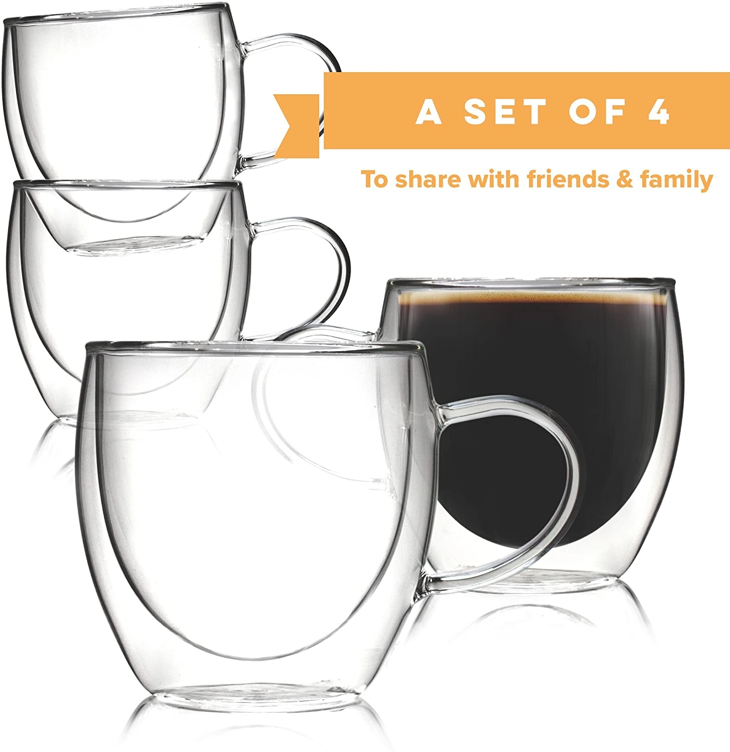 Lushh Double Wall Glass With Handle - 4 pcs 250 ml