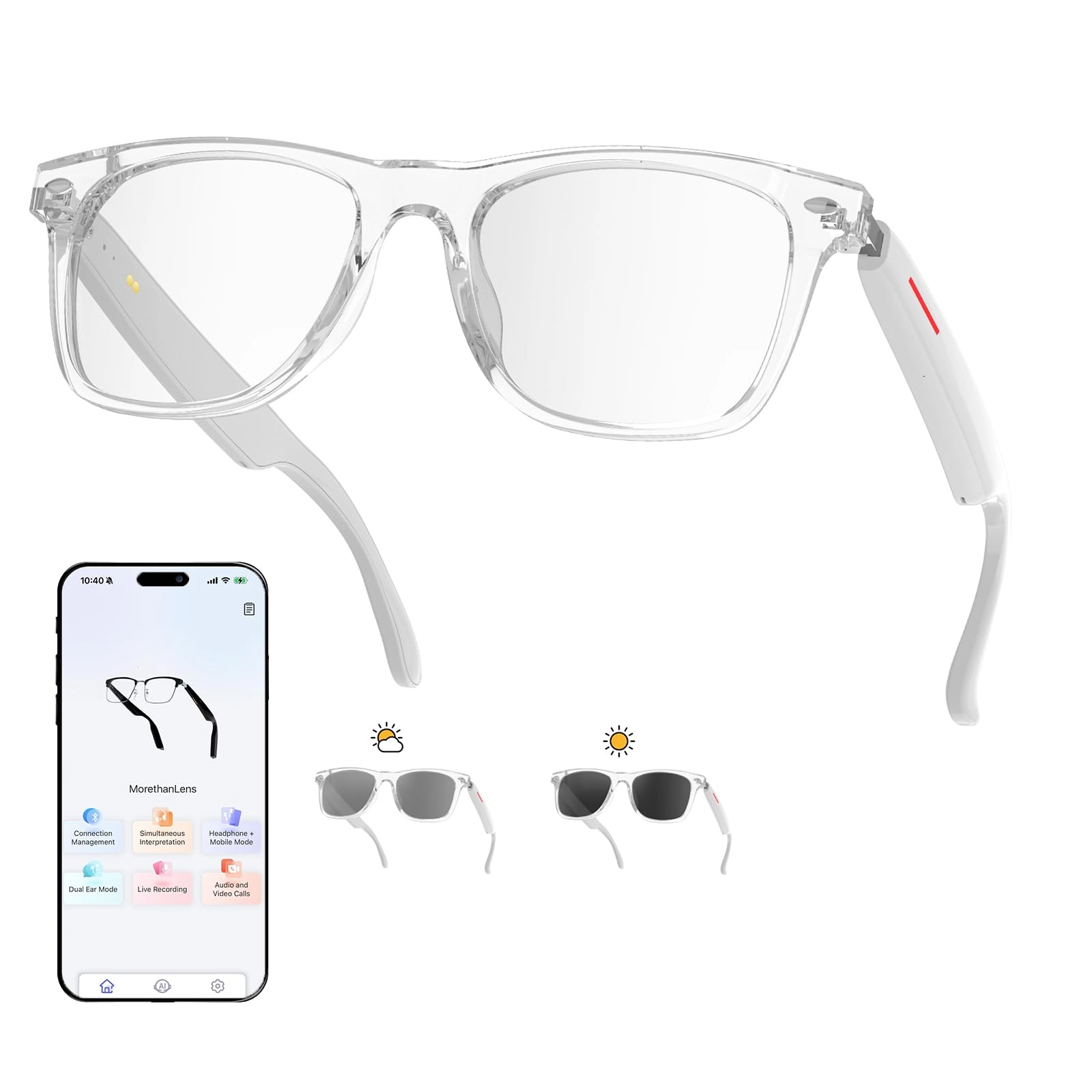 AI Translator Smart Glasses - Photochromic Bluetooth Open Ear