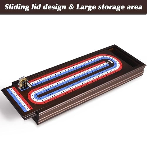 Cribbage Board - Magnetic 3-Track Scoreboard 9 Metal Pegs