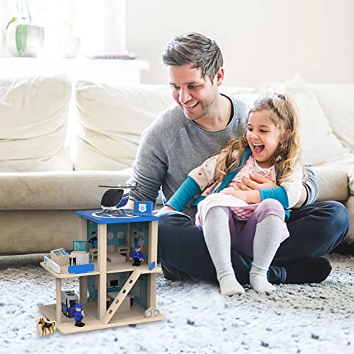 Pink Princess Wooden Dollhouse + Miniature Fire Station Wooden Dollhouse + Station Wooden Dollhouse