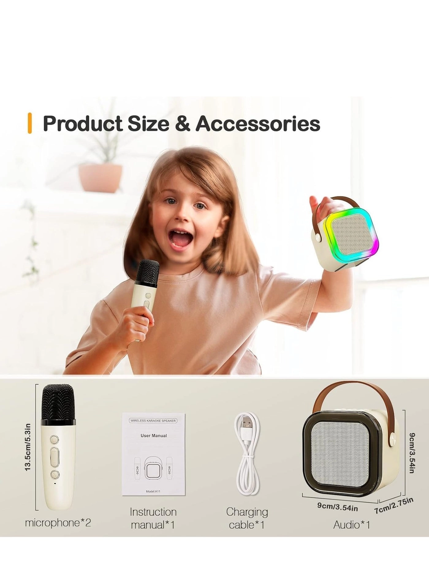Mini Karaoke Machine - Two Wireless Microphones