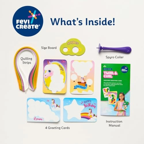 Build-n-Create Twirl & Curl Unicorn Greeting Card Kit - 5+ years 4 Greeting Cards