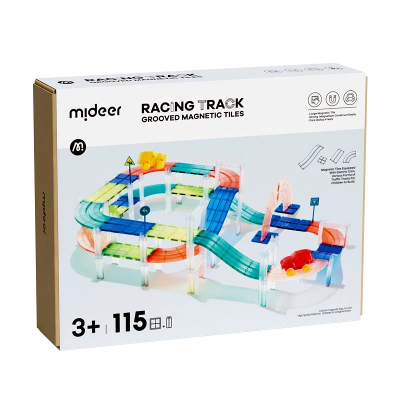 Grooved Magnetic Tiles - Racing Track 2 Battery-operated Cars