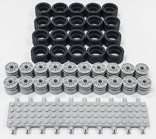 24 X 14 Tire - Rubber 20x + Wheel - Light Bluish Grey 20x + 2x4 Technic Axles - Light Bluish Grey 10x