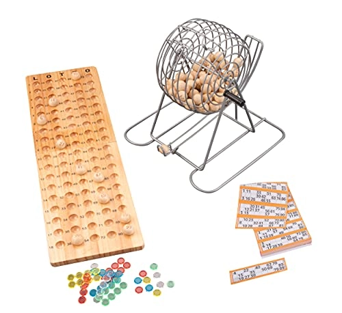 Bingo Game - Metal Basket Wooden Board 90 Balls