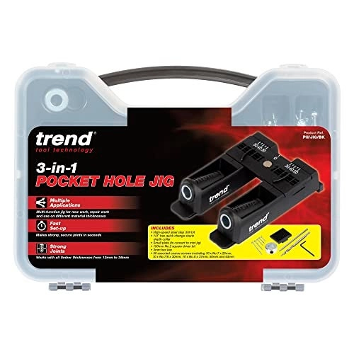 3 in 1 Pocket Hole Jig + HSS Drill Bit + Depth Setting Collar + Square Drive Bit + 50 Screws + Kit Storage Case