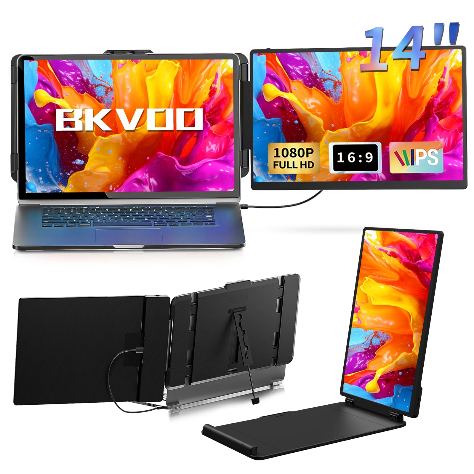 BKVOO Laptop Screen Extender Travel Monitor - S1 14 Inches 1920x1080