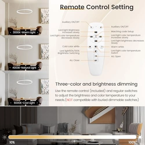 Single Ring White LED Chandelier - 3000K-6000K Dimmable