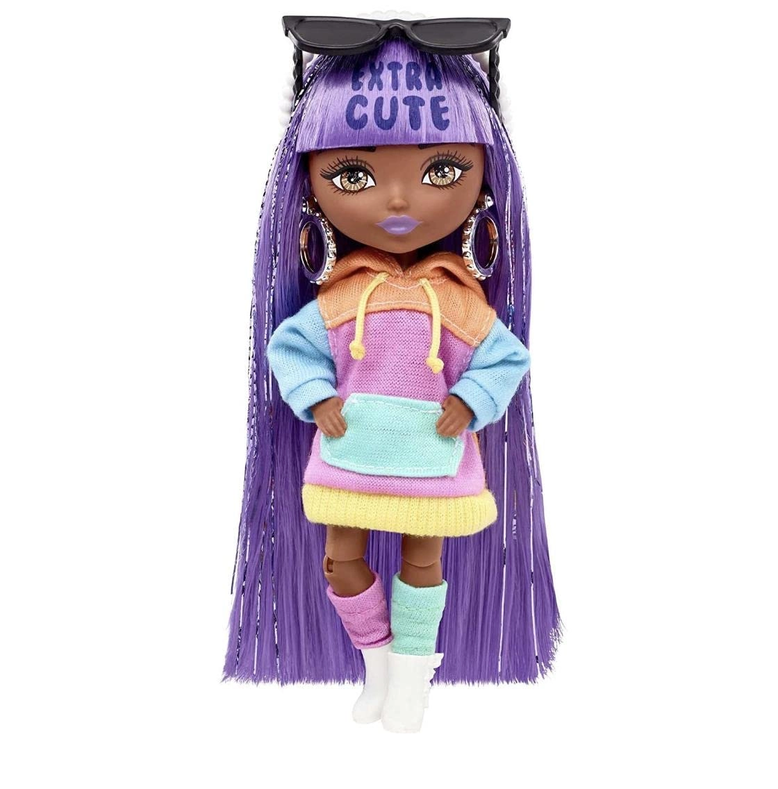 Barbie Extra Minis Doll - Plastic lavender hair hood dress Ages 3+