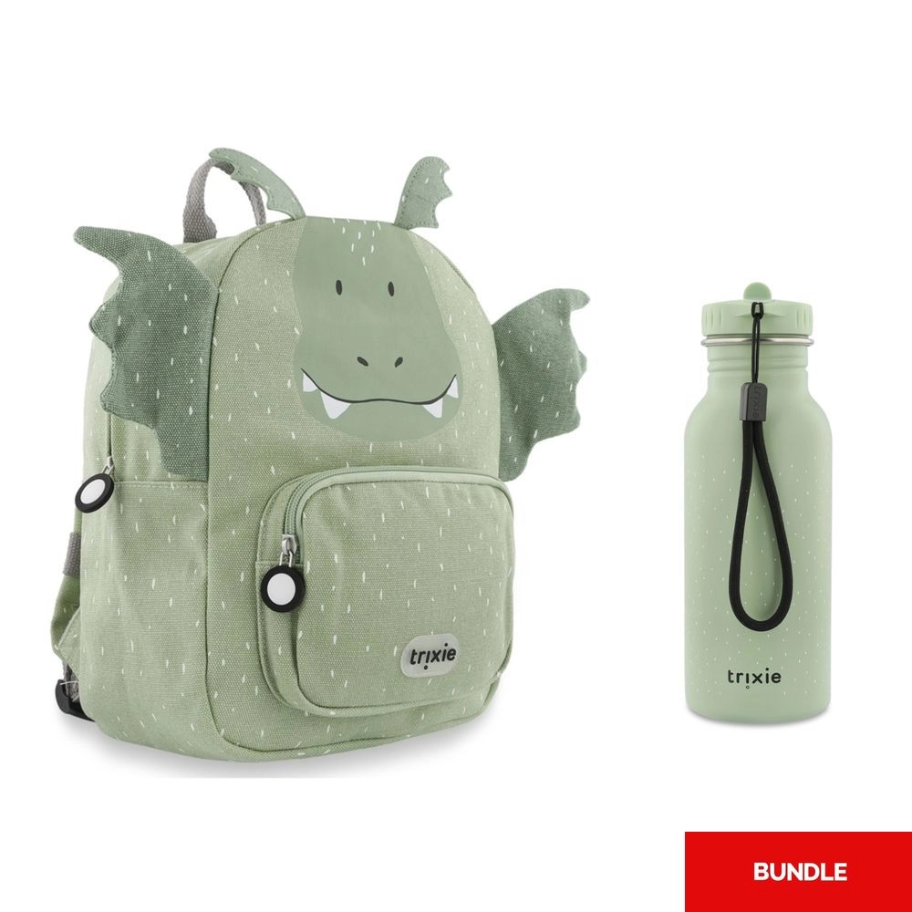 TRIXIE Kids Water Bottle Mr. Dragon + Kids Backpack Mr. Dragon - 500 ml