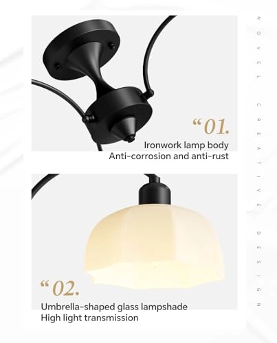 Milk Glass Chandelier - 3- Light Black