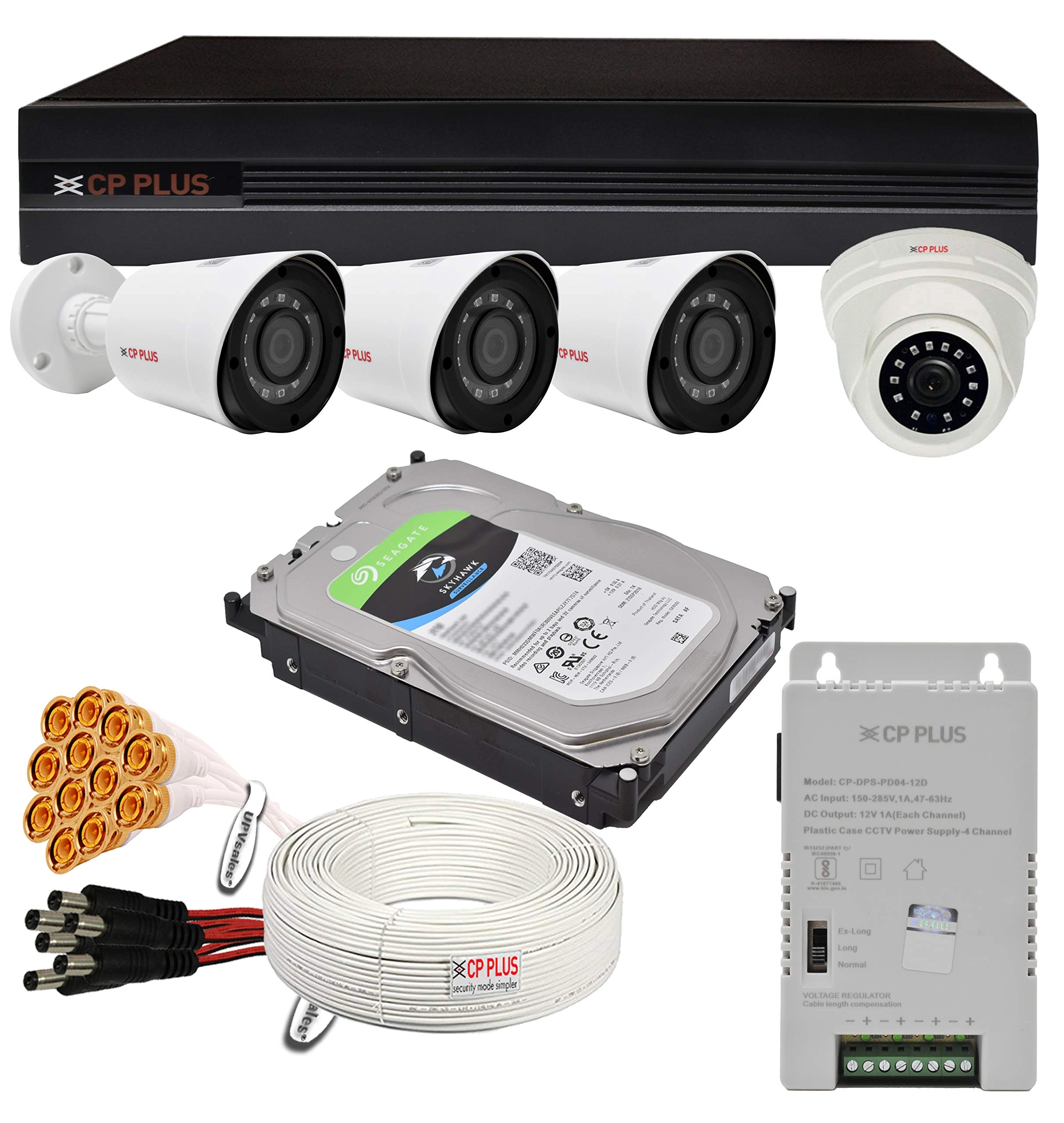 CP Plus DVR + Dome + Bullet Camera + HDD - 4Camera 4 2.4MP