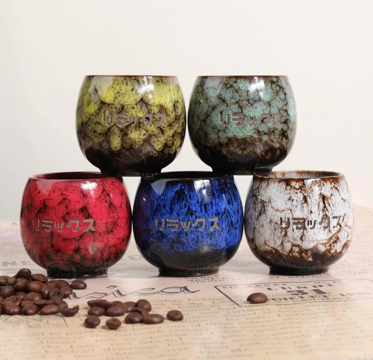 BoGoo Elegant Espresso Cups - 5 pcs Japanese Characters 100 ml