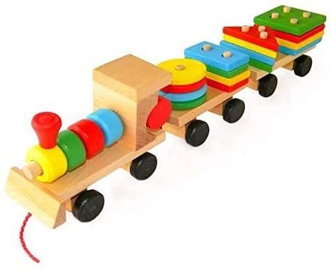 Wooden Toys Stacking Train Pull Along Toys - 2+ 13 pieces