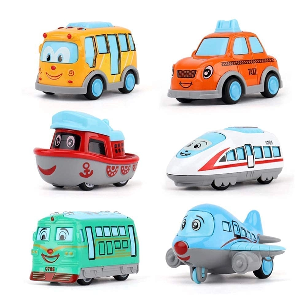 mirtonics Mini Pullback Toy Car 6 pcs + Train + Bus + Taxi + Tram + Plane + Ship