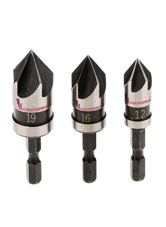 Malfah Enterprises Chamfer Countersink Drill Bit Set - 3pcs 12-16-19