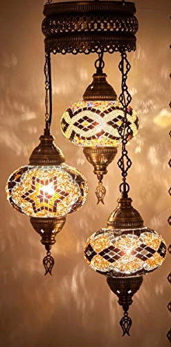 3-Globe Mosaic Ceiling Chandelier