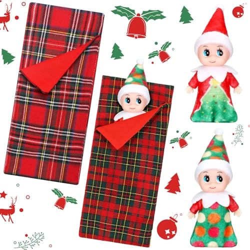 Christmas Elf Doll - 2 Pieces Twins + Christmas Elf Sleeping Bag - Red Plaid Ages 6+