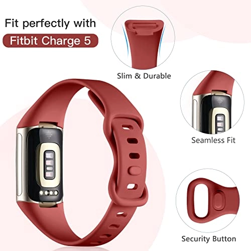 Soft Silicone Slim Watch Band for Fitbit Charge 5/Charge 6 - Black/Slate/Navy Blue/Pine Green