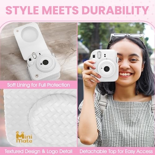 Instax Mini 12 - Clay White + Carrying Case + Instax Mini Film - 40 Sheets + Photo Album - 64 Pockets