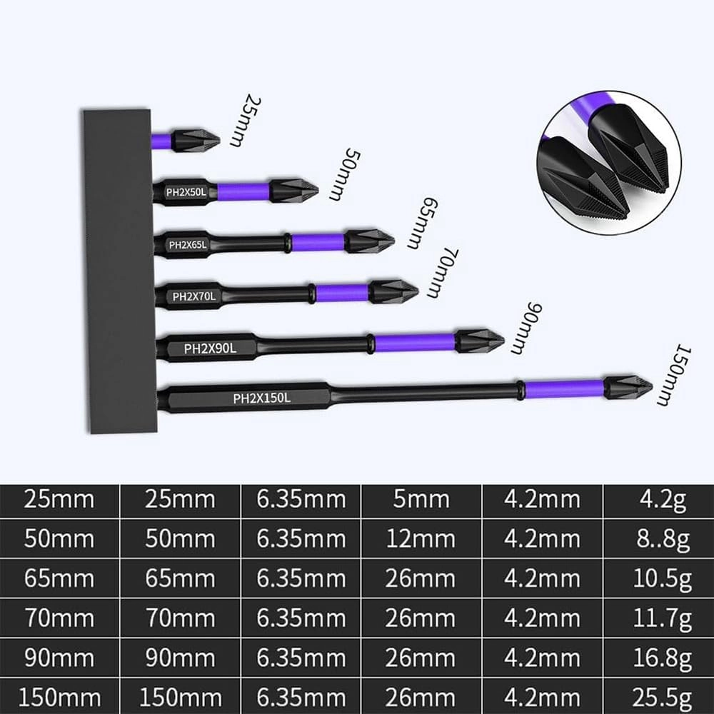 Magnetic Bits - PH2 6Pcs 62HRC