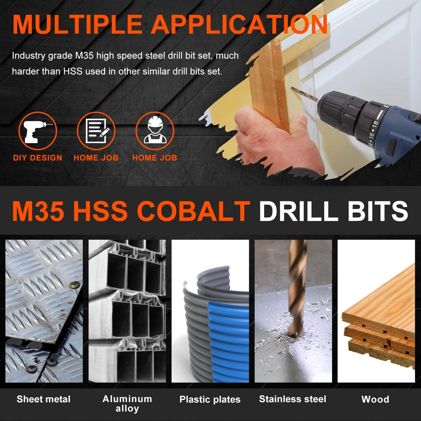 Cobalt Drill Bit Set - M35 High Speed Steel 21Pcs 1/16"-3/8"