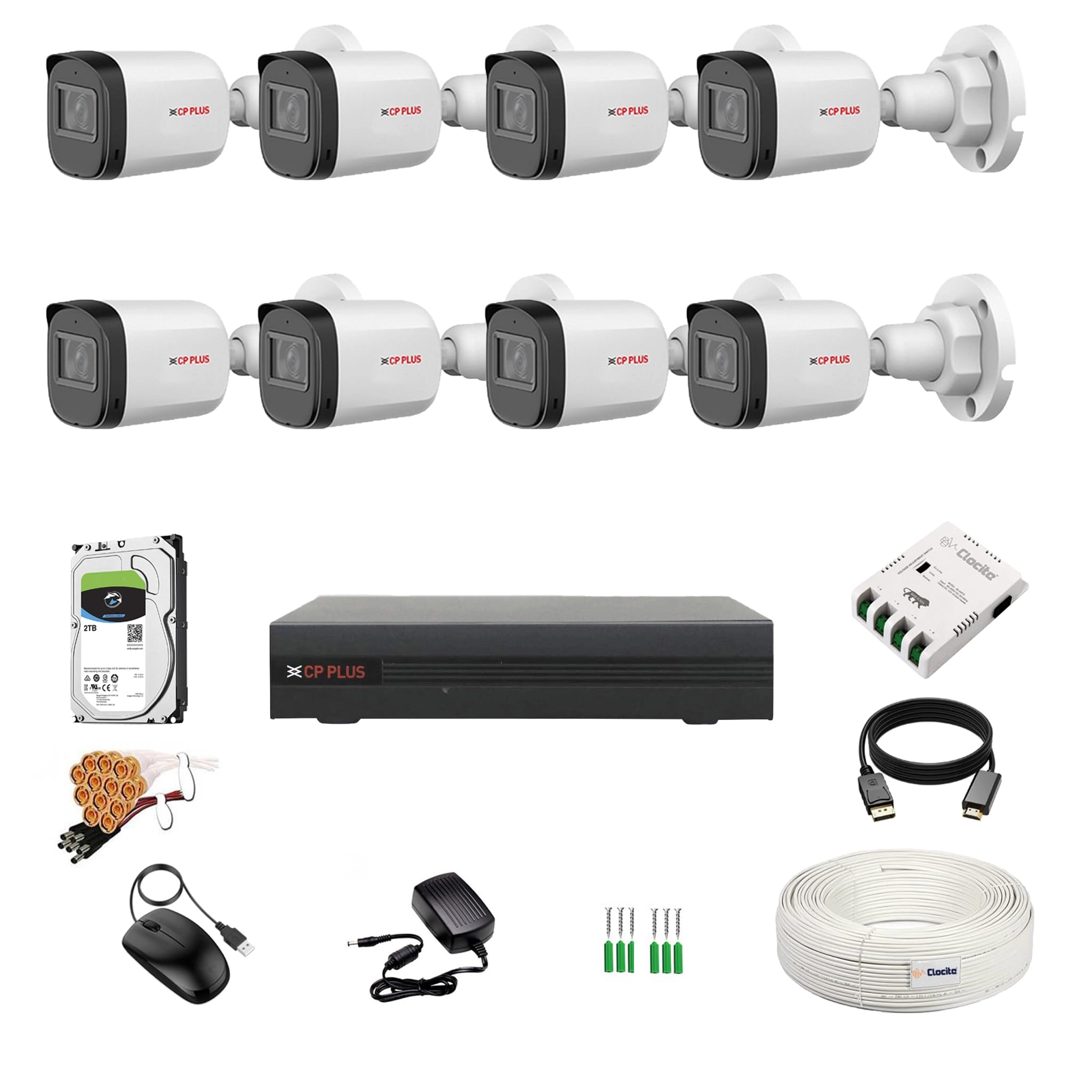 8 Channel DVR + 2.4 MP Camera + HDD - 2 TB + 8 Ch SMPS + CCTV Cable + HDMI+BNC/DC Set