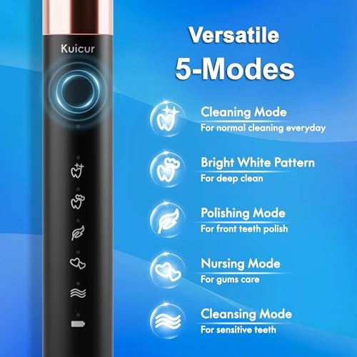Portable Electric Soft Toothbrush - 90-Day battery life 10 Brush Heads 15 Modes
