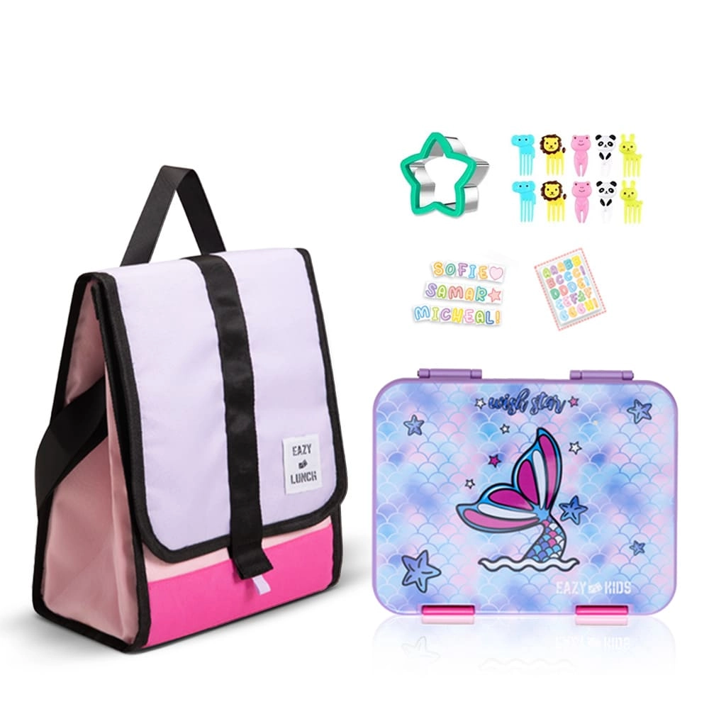 Eazy Kids Unicorn 6 Compartment Bento Lunch Box + Lunch Bag