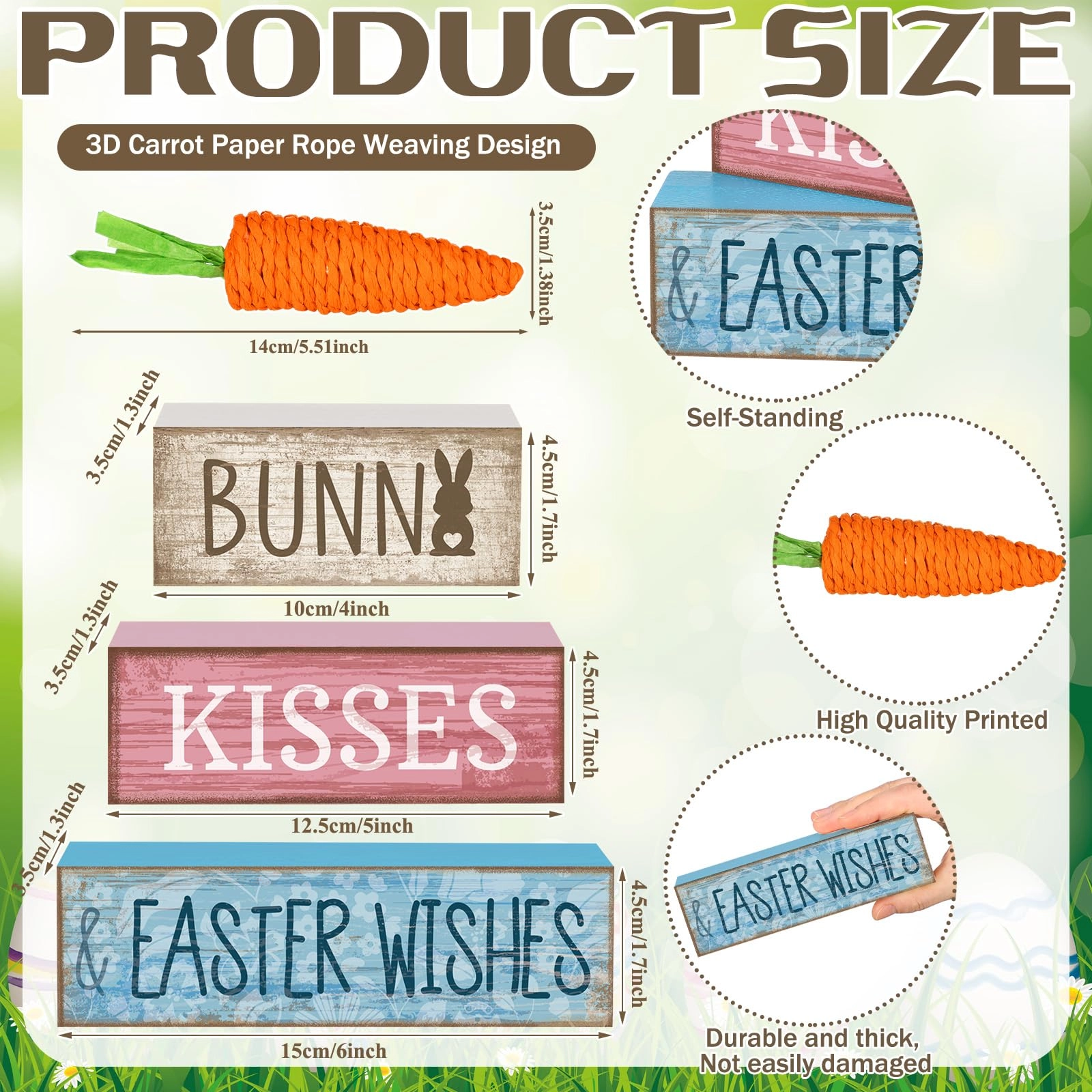 Easter Table Decoration Wooden Block Carrot - 4.0 Count Easter