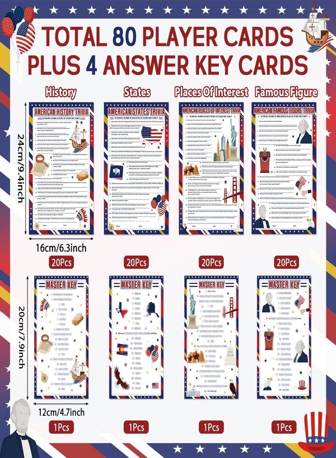 American Patriotic Trivia Game Card - Adults Teens 84PCS