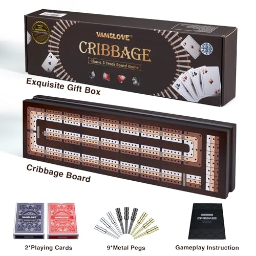 Cribbage Board - Magnetic 3-Track Scoreboard 9 Metal Pegs