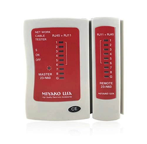 MIYAKO USA Network Cable Tester - RJ-11 RJ-12 RJ-45 Straight Crossover