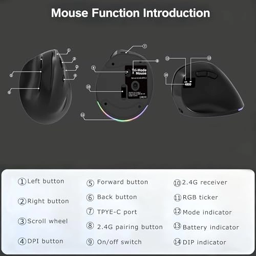 Vertical Ergonomic Optical Mouse - Bluetooth Wi-Fi