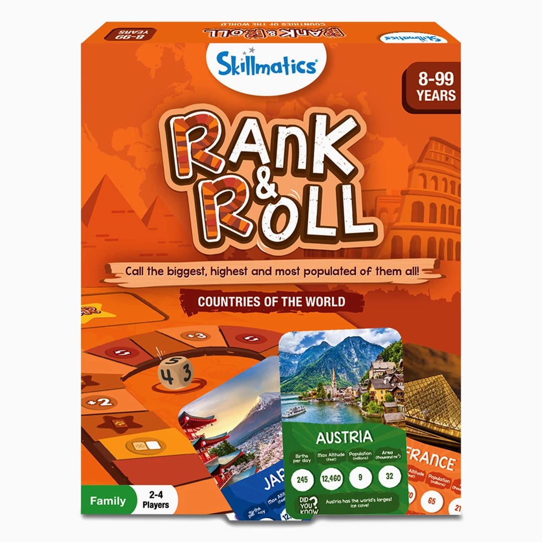 Skillmatics Rank & Roll: Countries of The World - Card & Board Game