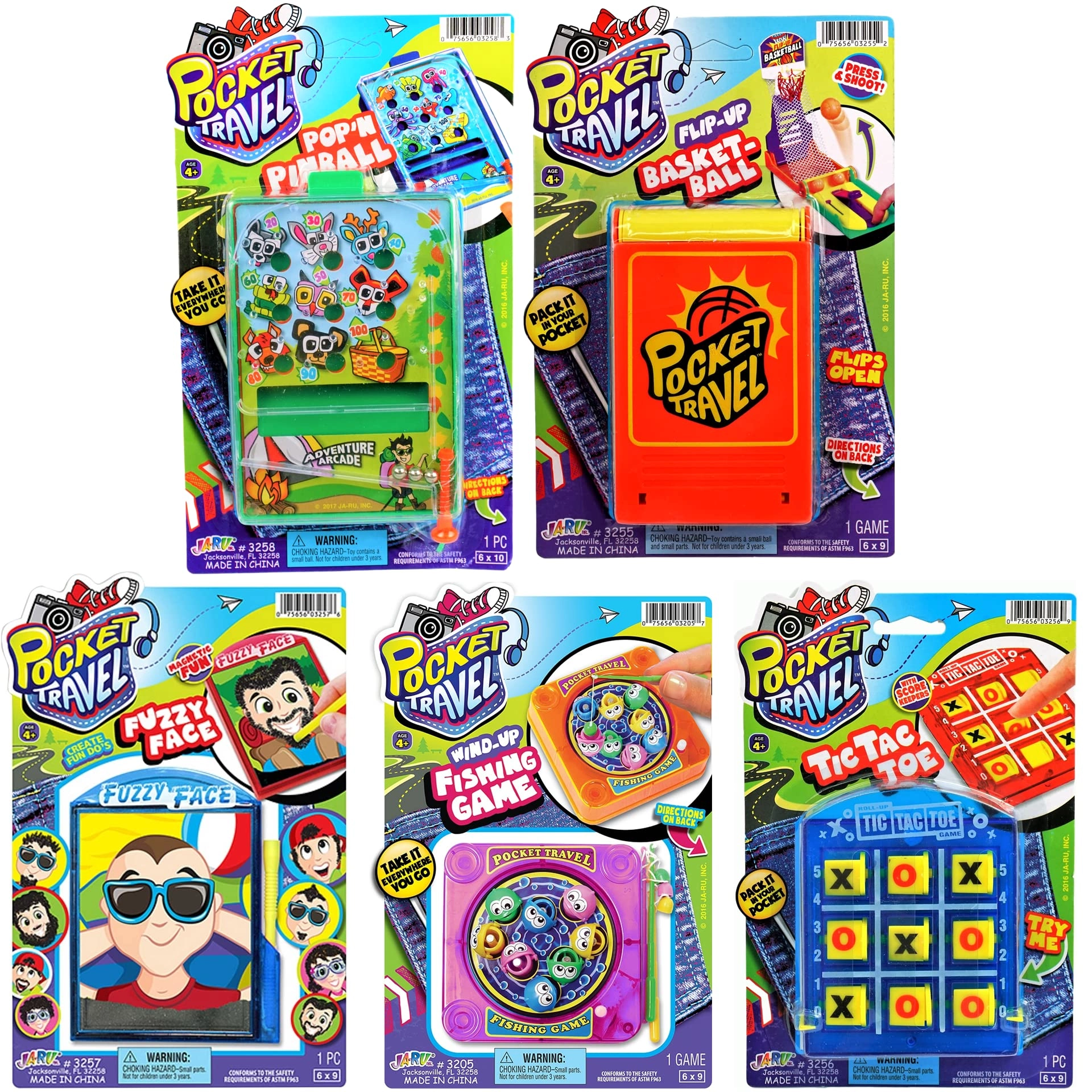 Ja-Ru Pocket Pinball + Finger Basketball + Magnetic Fishing + Magnetic Fizzy Face + Tic Tac Toe