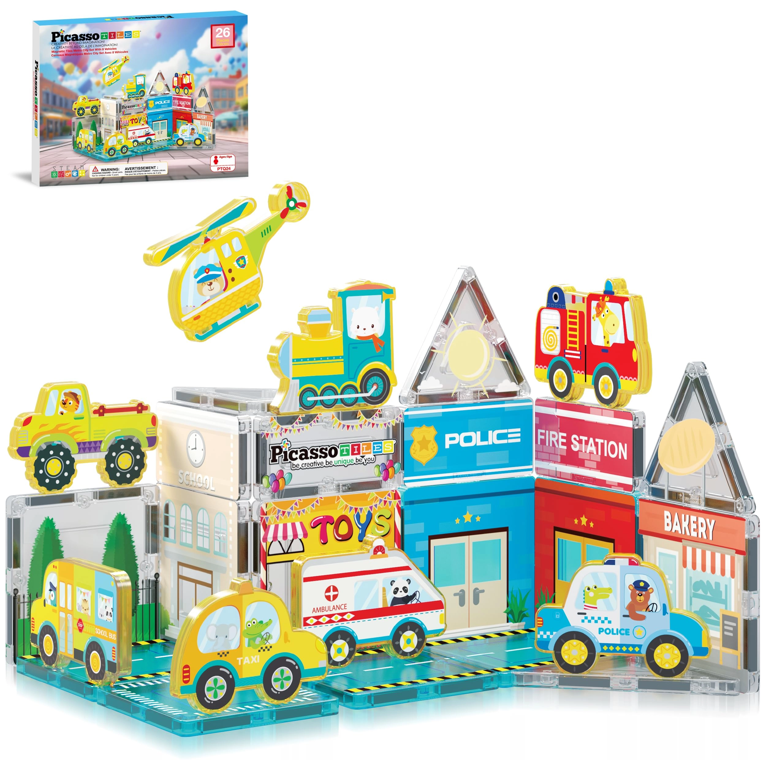 PicassoTiles Magnet Tile Building Blocks - Metro City 26 pcs