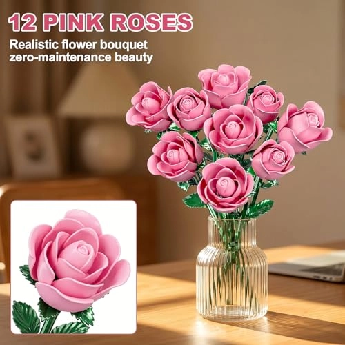 Pink Rose Building Blocks Bouquet - 684 pcs