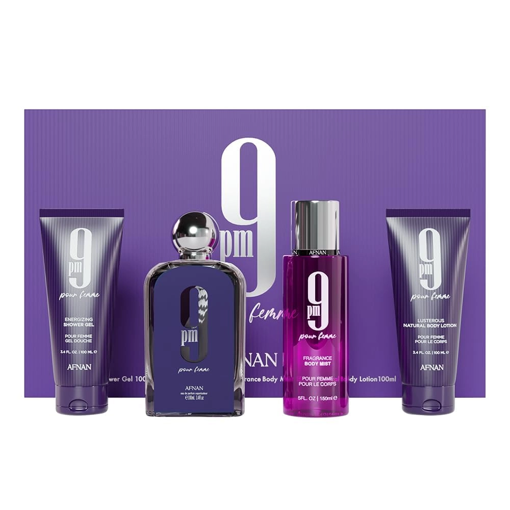 Afnan 9 PM Femme Eau De Parfum - 100 ML + Shower Gel - 100 ML + Body Lotion - 100 ML + Body Mist - 150 ML